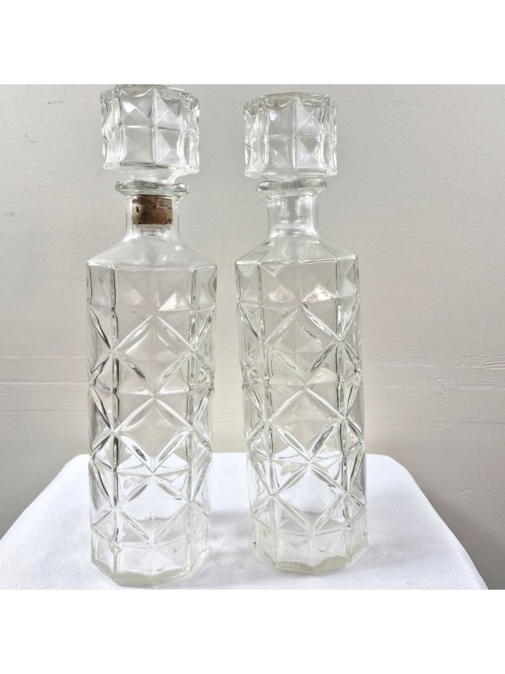 Pair Vintage Seagram's Whiskey Decanters Bottles Clear Glass 11 Inch